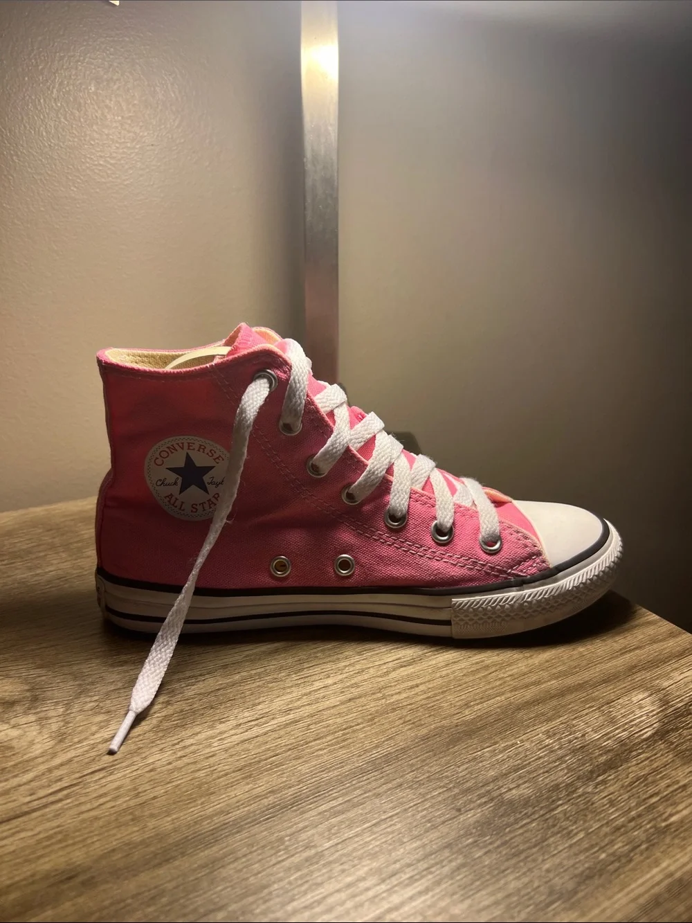 Converse Pink High-Top Canvas Sneakers with White Laces